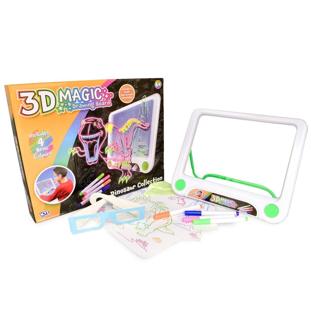 3D Neon Drawing Board with Dinosaur Templates