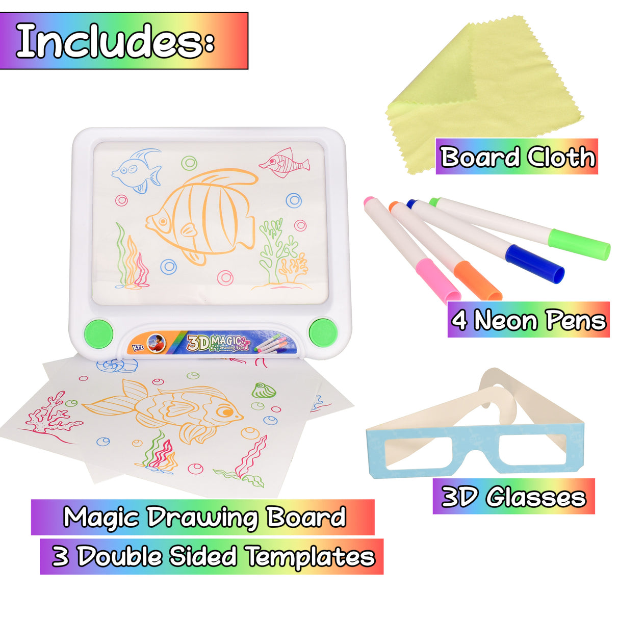 3D Neon Drawing Board with Sealife Templates