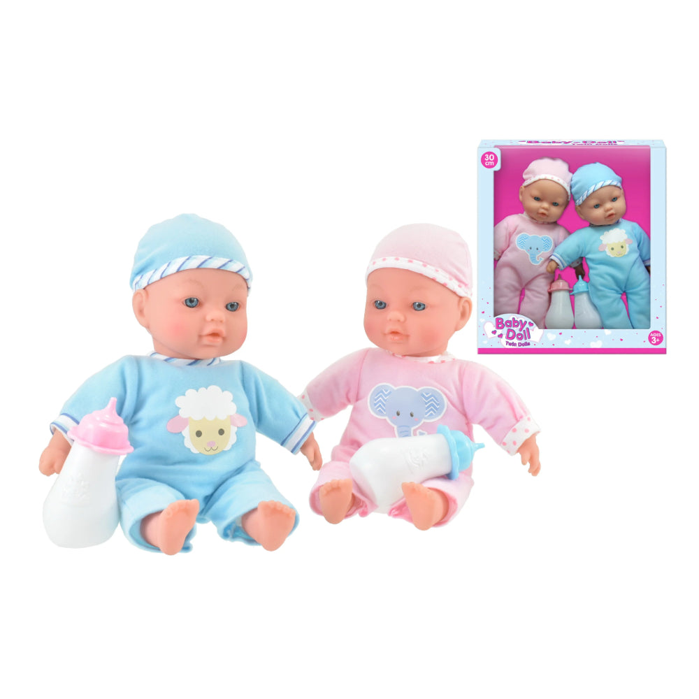 31cm Soft Body Twin Baby Dolls with Bottles