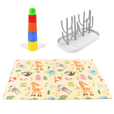 KandyToys Folding Play Mat Nursery Bundle with Kids Sensory Stacking Cups Set and Bottle Drying Rack Accessory pack