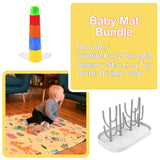 KandyToys Folding Play Mat Nursery Bundle with Kids Sensory Stacking Cups Set and Bottle Drying Rack Accessory pack