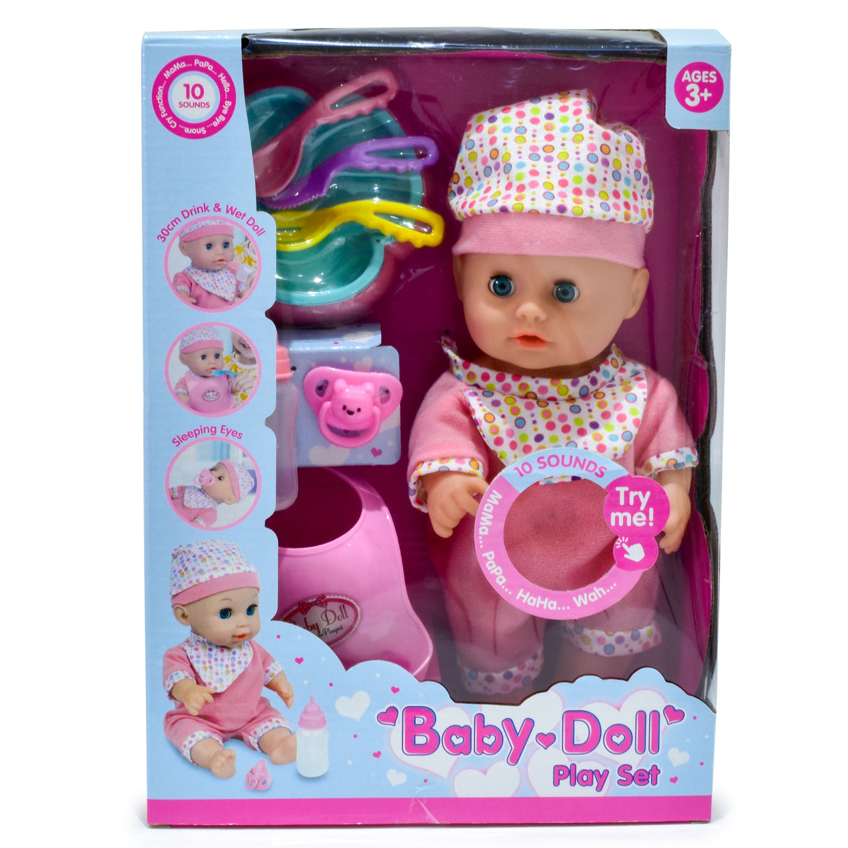 Drink & Wet Baby Doll Set with Bottle & Doll Accessories