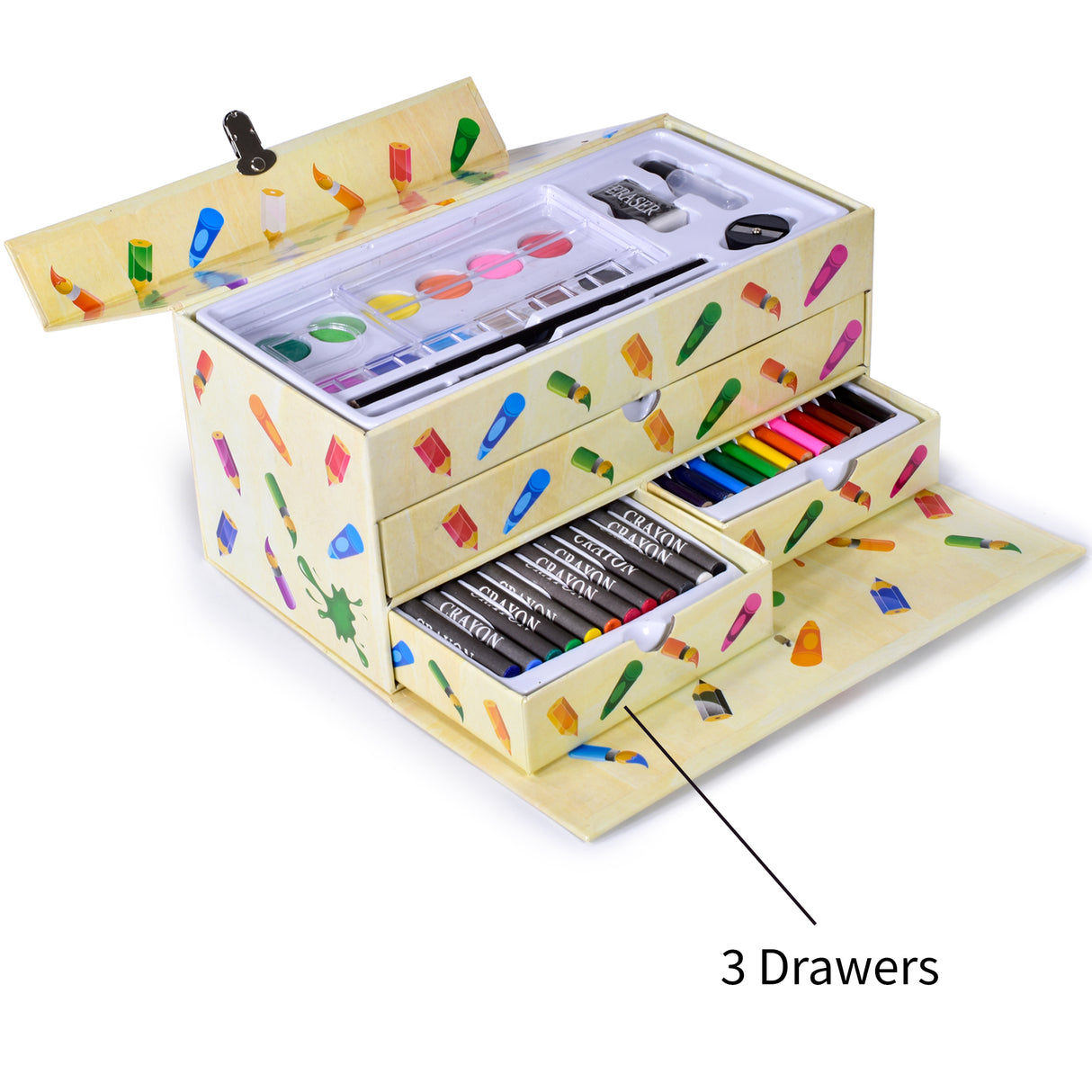 54 Piece Kids Art Set in Box with Drawers